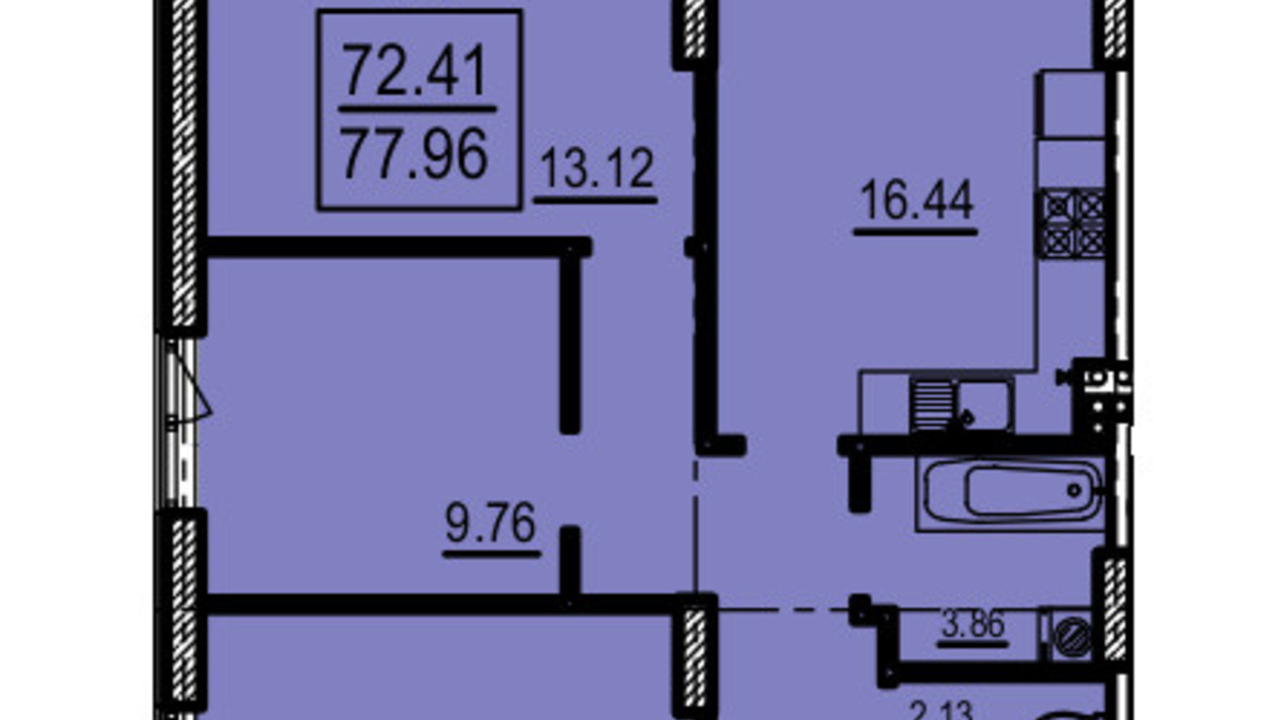 Планування 3-кімнатної квартири в Апарт-Комплекс Каліпсо 62.23 м², фото 244444