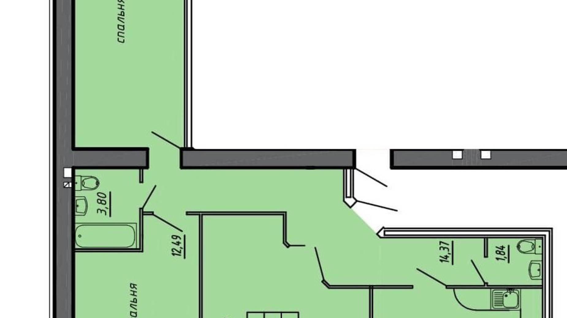 Планування 3-кімнатної квартири в ЖК Чернівецький 84.52 м², фото 244610