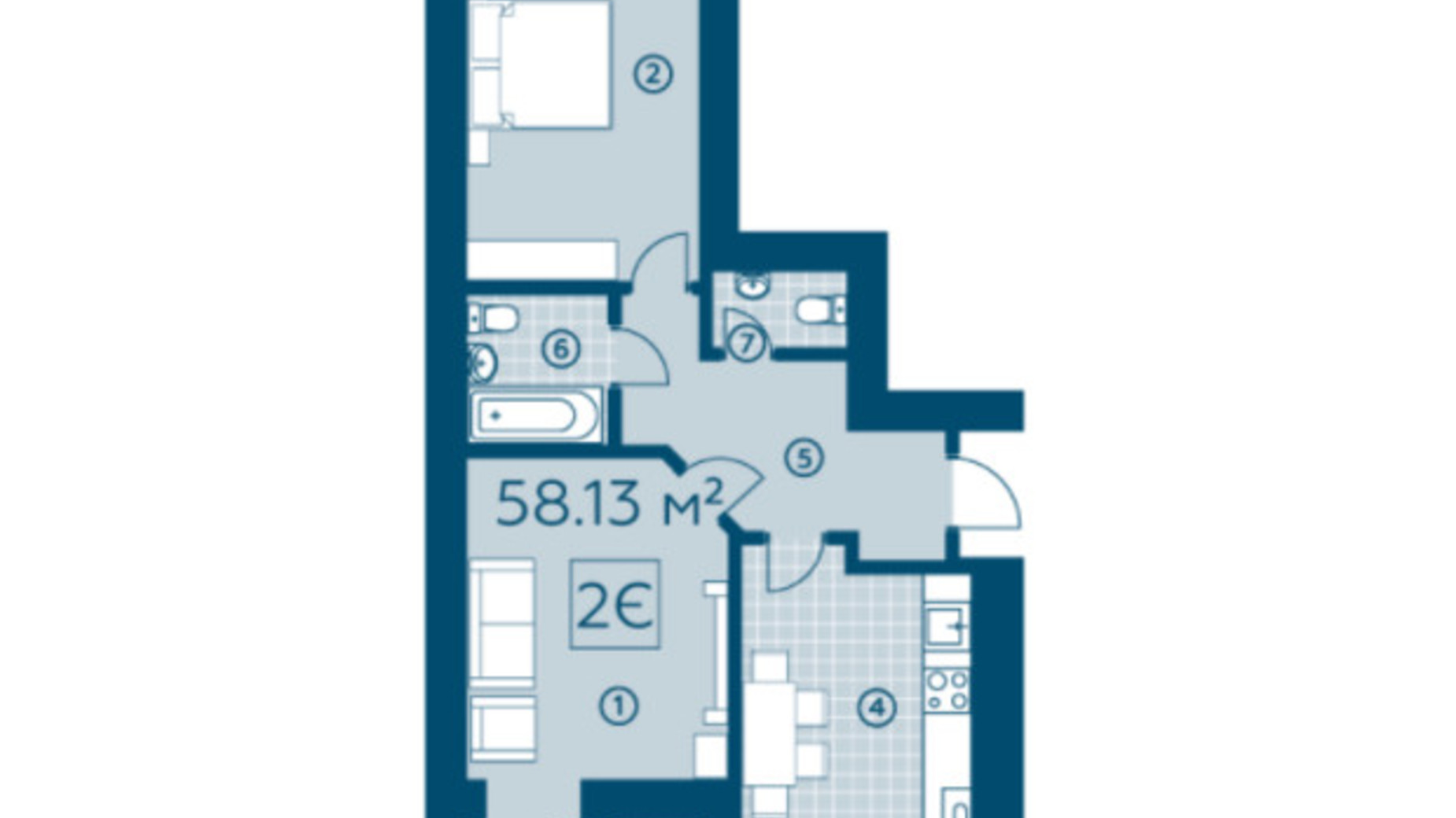 Планування 2-кімнатної квартири в ЖК Київський 58.98 м², фото 244620