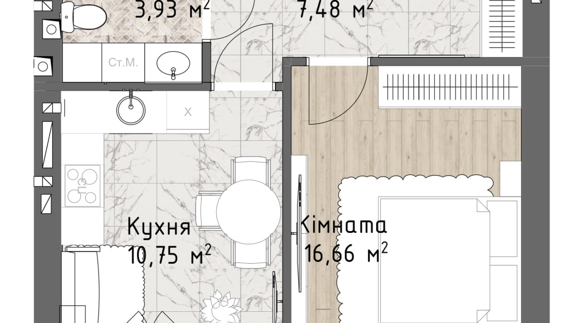 Планировка 1-комнатной квартиры в ЖК Чайка Люкс 41.7 м², фото 244707