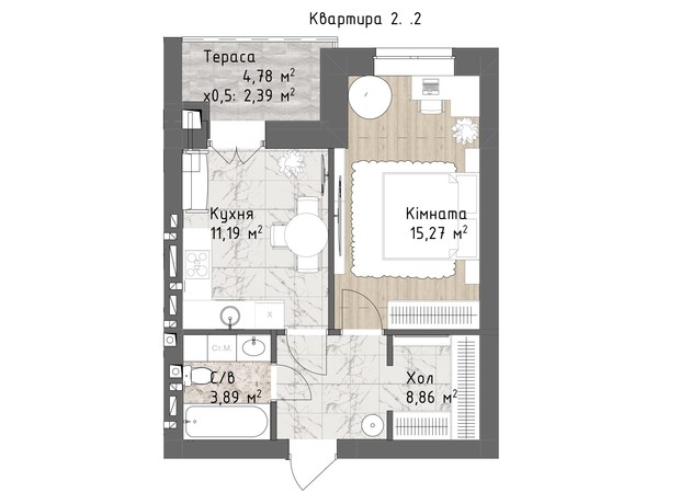 ЖК Чайка Люкс: планировка 1-комнатной квартиры 41.6 м²