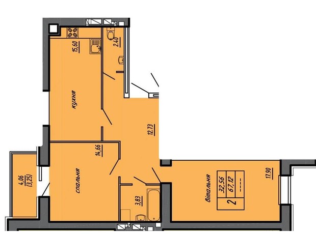 ЖК Черновецкий: планировка 2-комнатной квартиры 70.37 м²