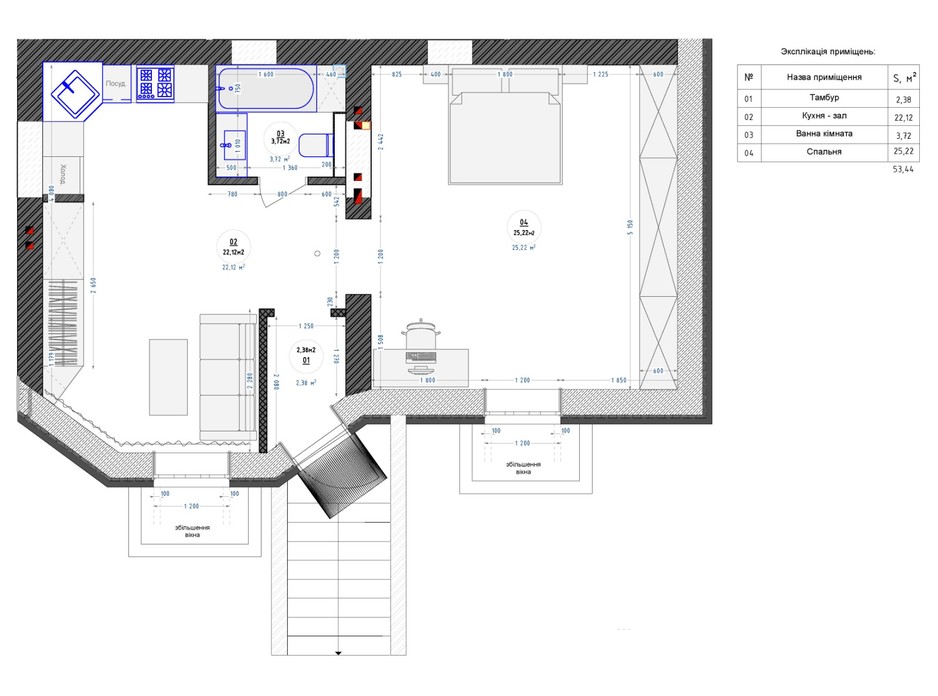 Планировка помещения в ЖК Трояндовый 53.44 м², фото 244860 Планировка помещения в ЖК Трояндовый 53.44 м², фото 244860