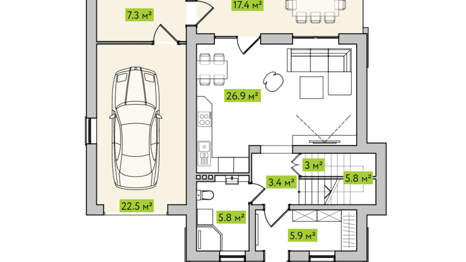 Планування котеджу в КМ Вишневий Хуторок 105 м², фото 244863