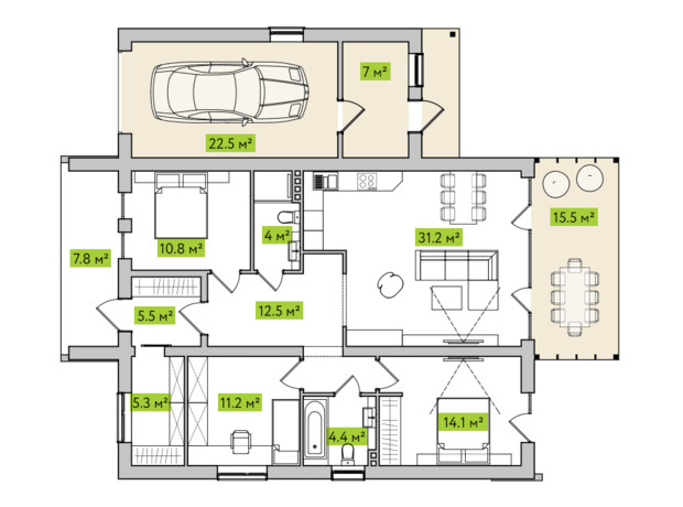 КМ Вишневий Хутір: планування 4-кімнатної квартири 106 м²