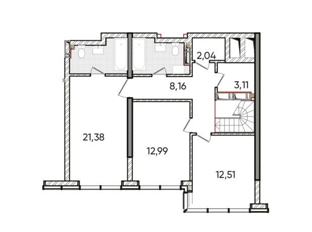 ЖК Edeldorf: планування 5-кімнатної квартири 134.41 м²