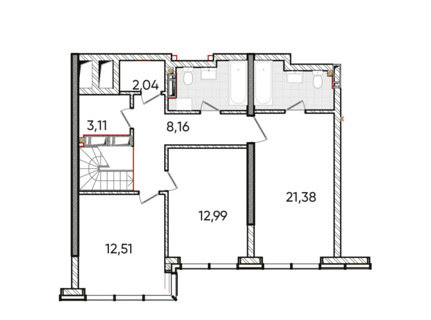 ЖК Edeldorf: планування 5-кімнатної квартири 134.41 м²