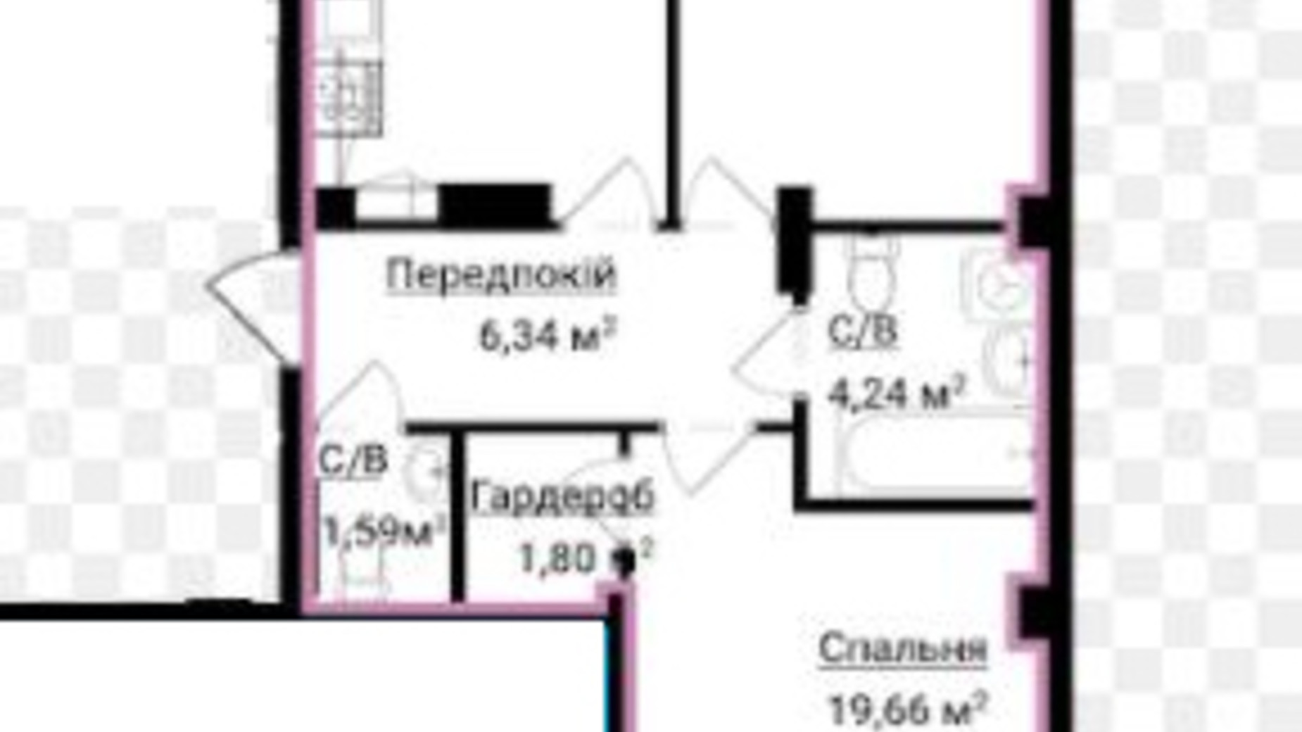 Планування 2-кімнатної квартири в ЖК Гостомель Residence 67.95 м², фото 244962