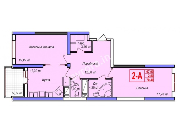 ЖК Аврора: планировка 2-комнатной квартиры 71.35 м²