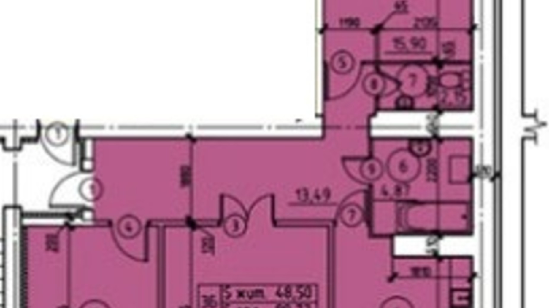 Планування 3-кімнатної квартири в ЖК пр-т М. Лушпи, корпус 22/1 77.74 м², фото 245048