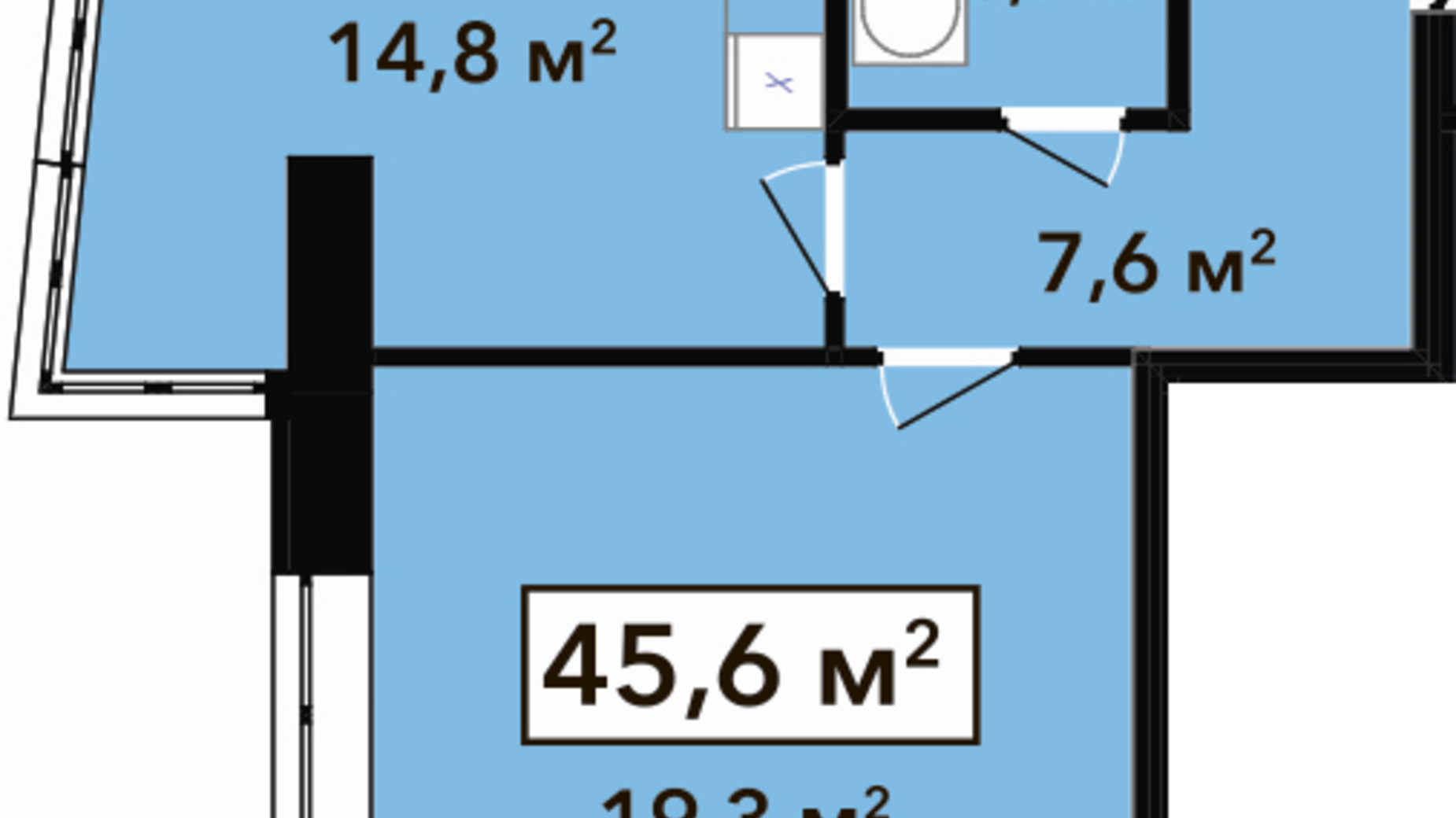 Планировка 1-комнатной квартиры в ЖК Перлина Проскурова 2 45.6 м², фото 245286