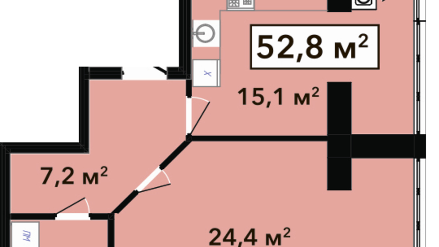 Планировка 1-комнатной квартиры в ЖК Перлина Проскурова 2 52.8 м², фото 245288