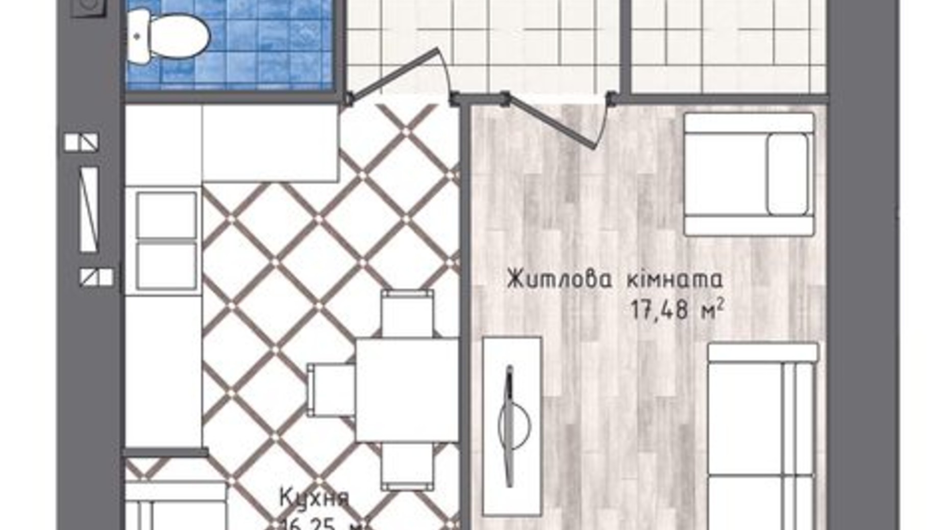 Планування 1-кімнатної квартири в ЖК Статус 1 51.1 м², фото 245316