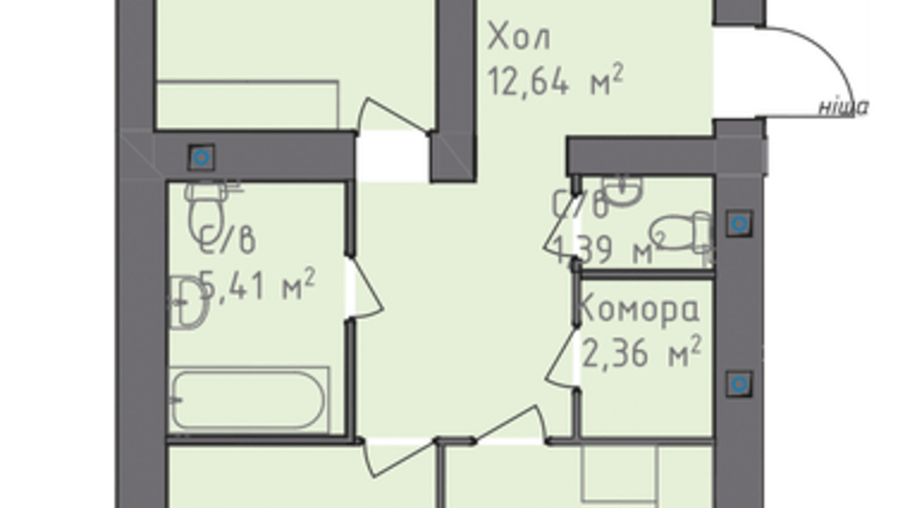 Планировка 2-комнатной квартиры в ЖК Статус 1 77.96 м², фото 245317