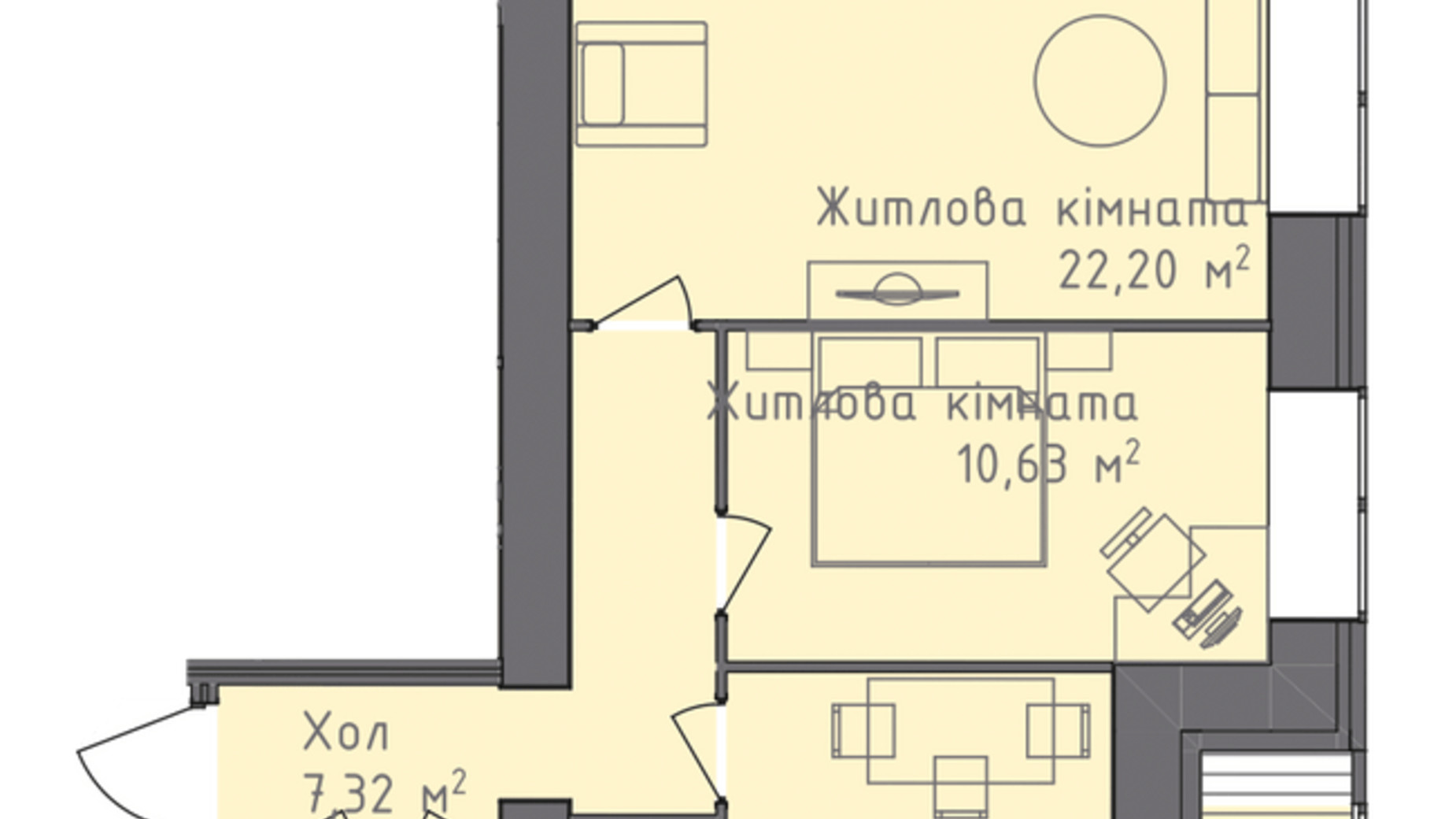 Планировка 2-комнатной квартиры в ЖК Статус 1 60.24 м², фото 245318