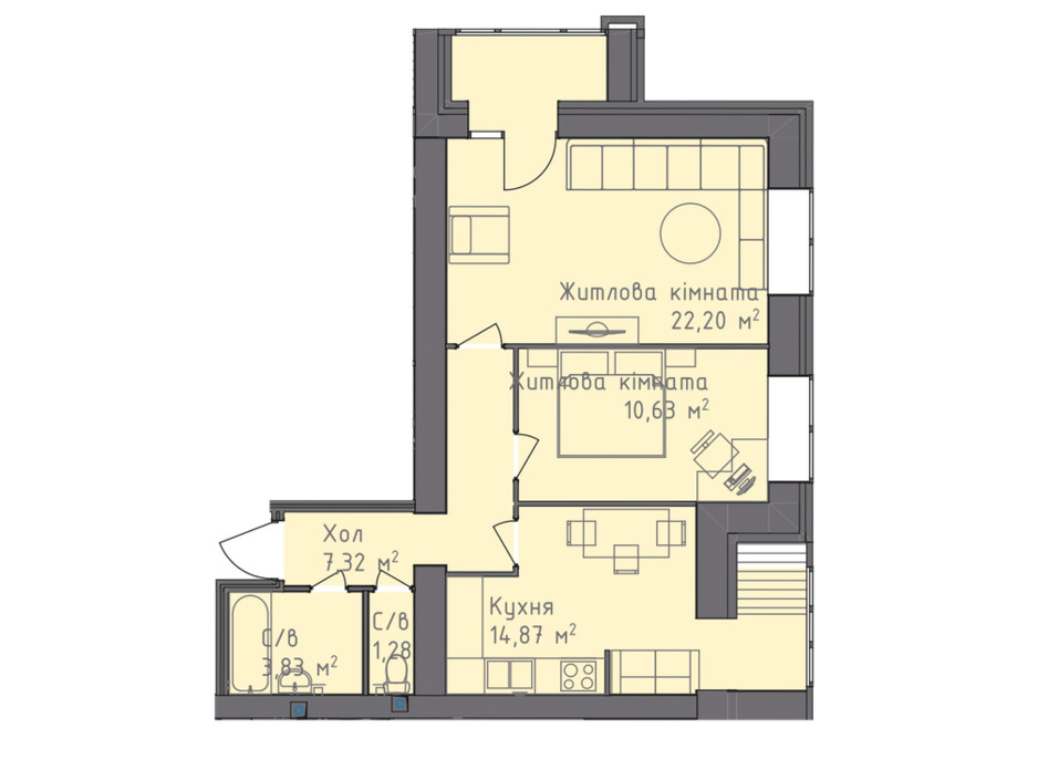 Планування 2-кімнатної квартири в ЖК Статус 1 60.24 м², фото 245318 Планування 2-кімнатної квартири в ЖК Статус 1 60.24 м², фото 245318