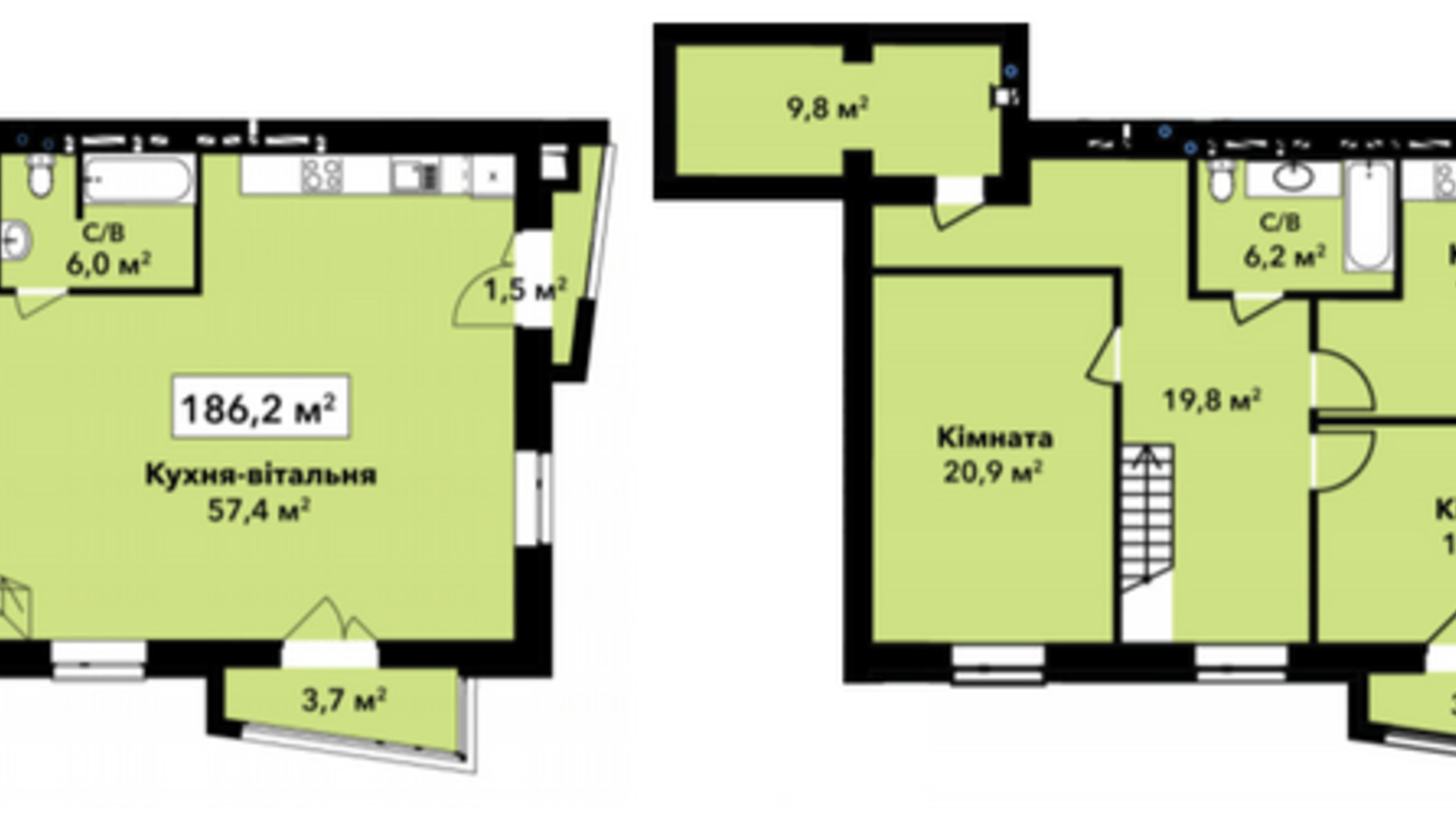 Планування багато­рівневої квартири в ЖК Перлина Проскурова 186.2 м², фото 245367