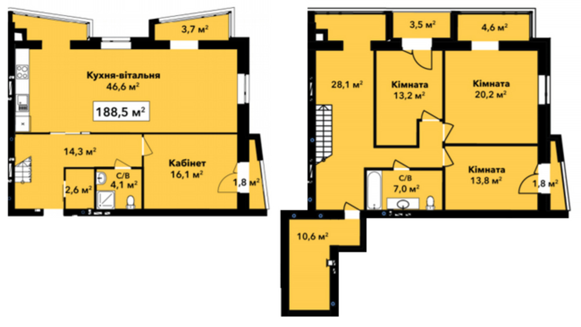 Планировка 4-комнатной квартиры в ЖК Перлина Проскурова 188.5 м², фото 245368