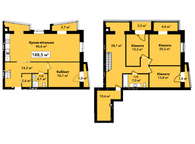 ЖК Перлина Проскурова: планування 4-кімнатної квартири 188.5 м²