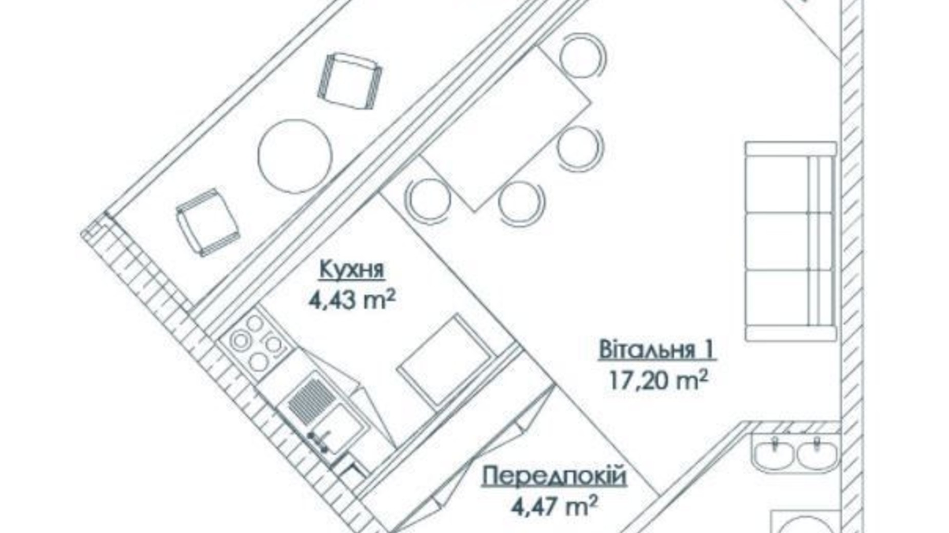 Планировка 1-комнатной квартиры в ЖК Kandinsky Odessa Residence 36.4 м², фото 245374