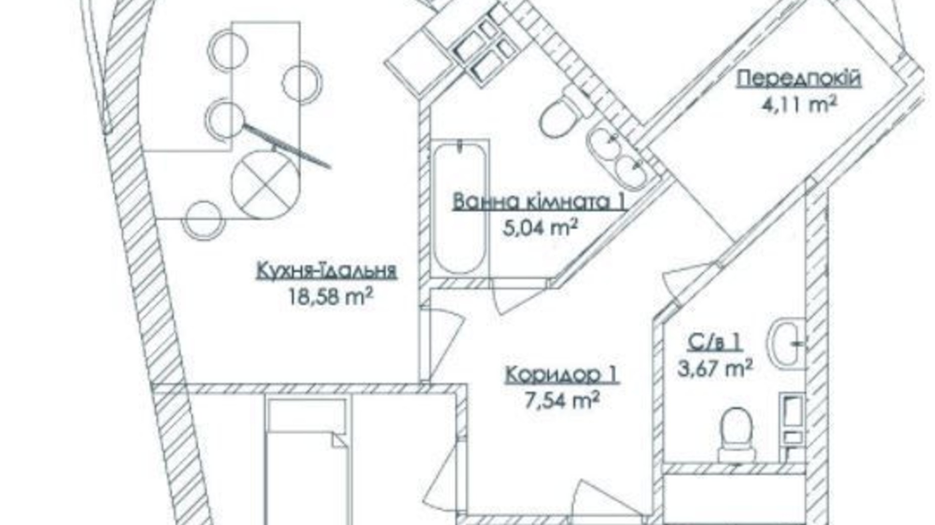 Планування 2-кімнатної квартири в ЖК Kandinsky Odessa Residence 66.36 м², фото 245375