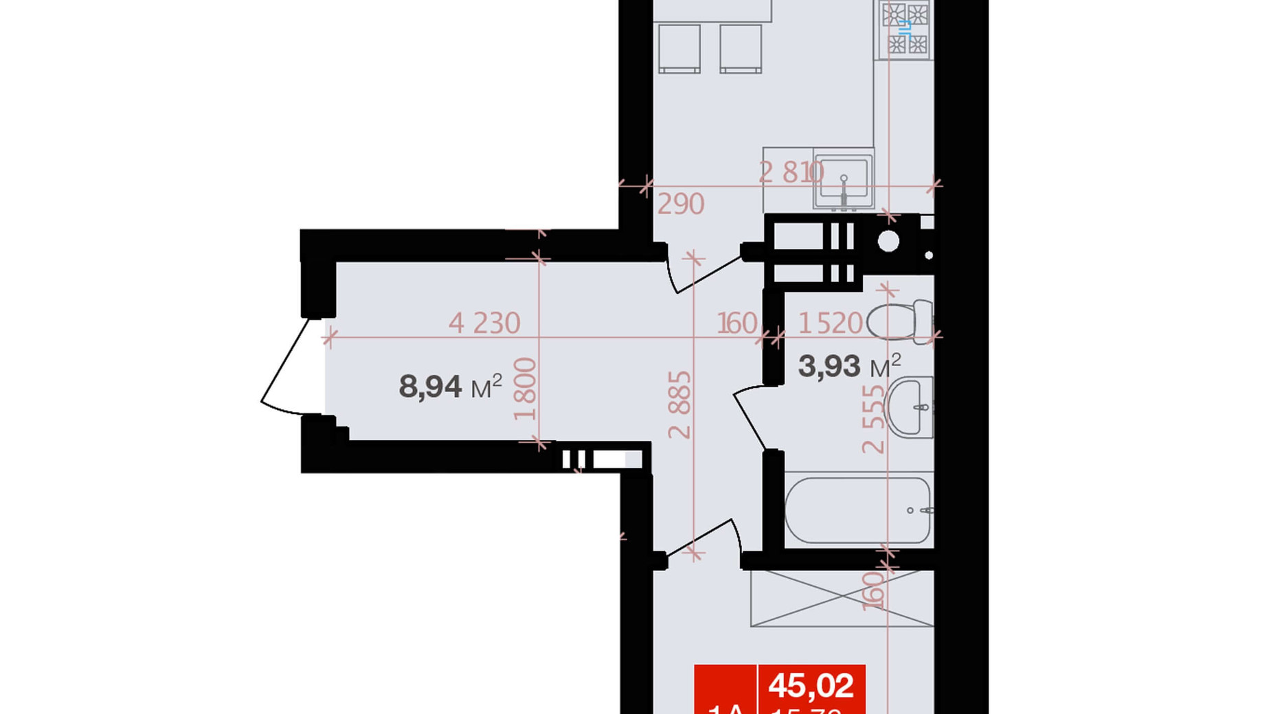 Планировка 1-комнатной квартиры в ЖК Авантаж 247 45.02 м², фото 245407