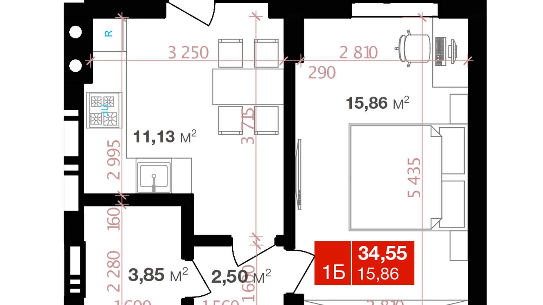 Планування 1-кімнатної квартири в ЖК Авантаж 247 34.55 м², фото 245409
