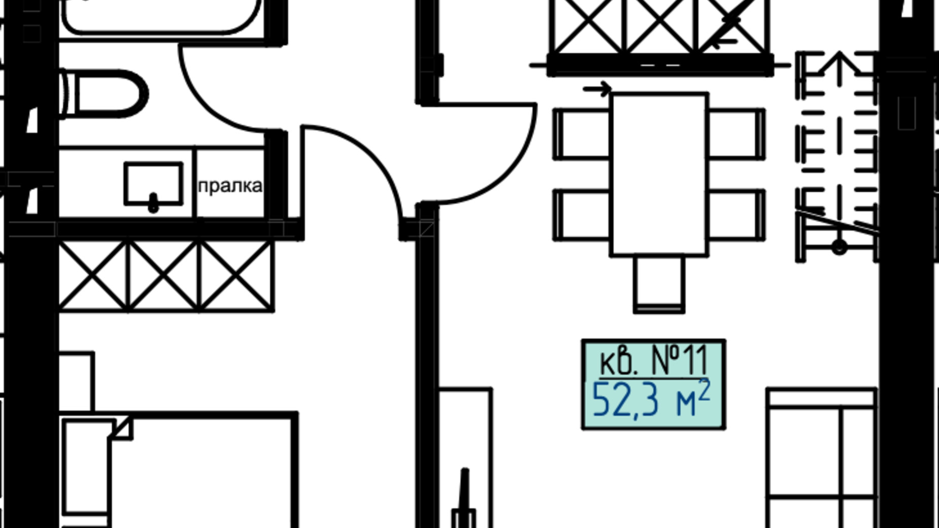 Планировка 2-комнатной квартиры в КД Craft 52.3 м², фото 245509