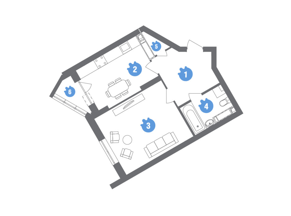 Планування 1-кімнатної квартири в ЖК Family & Friends 47.4 м², фото 245592 Планування 1-кімнатної квартири в ЖК Family & Friends 47.4 м², фото 245592