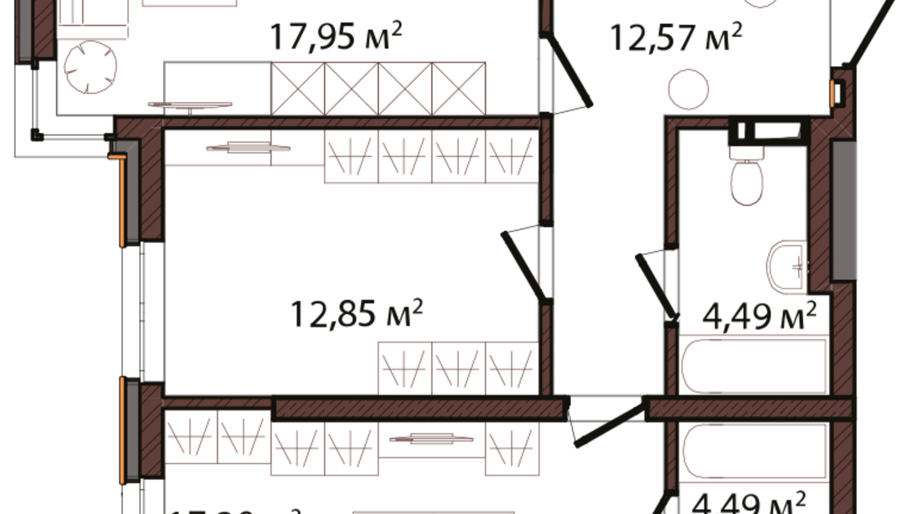 Планування 2-кімнатної квартири в ЖК Edeldorf 69.55 м², фото 245633