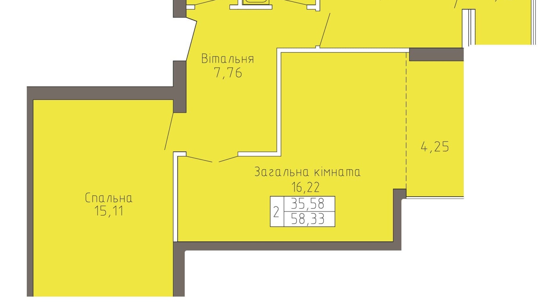 Планировка 2-комнатной квартиры в ЖК Магнолия 58.33 м², фото 245663