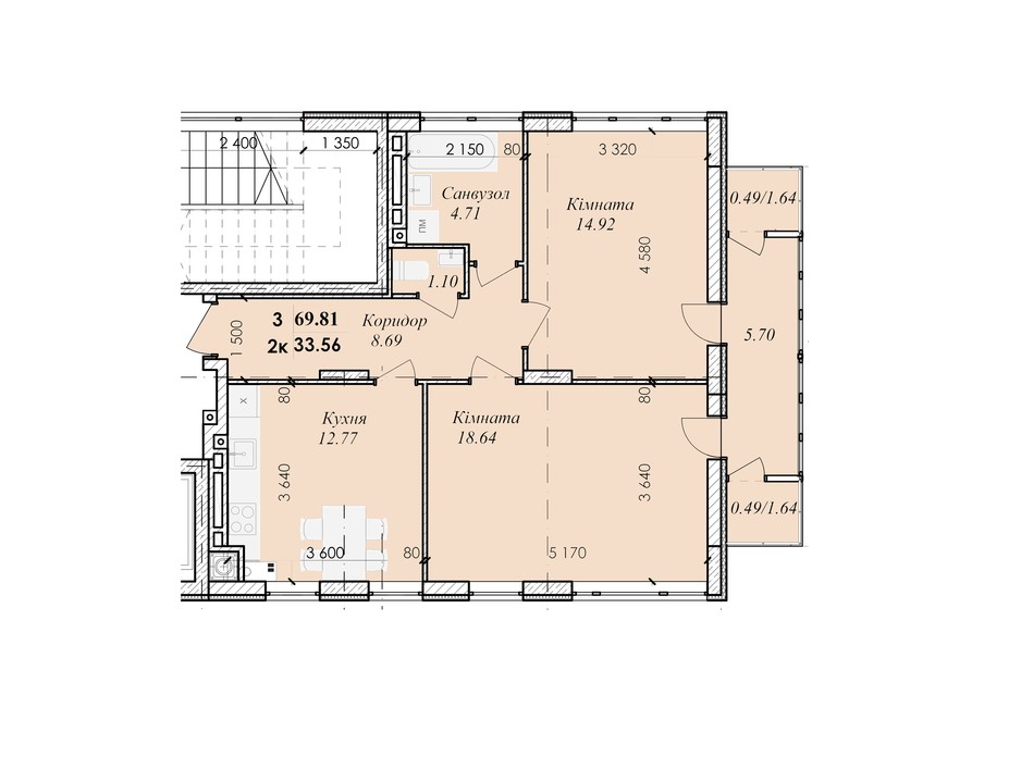 Планування приміщення в ЖК Excellent House 69.81 м², фото 245675 Планування приміщення в ЖК Excellent House 69.81 м², фото 245675