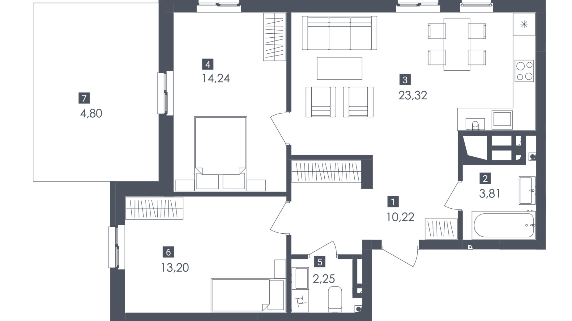 Планування 2-кімнатної квартири в ЖК Малоголосківські пагорби 71.84 м², фото 245833