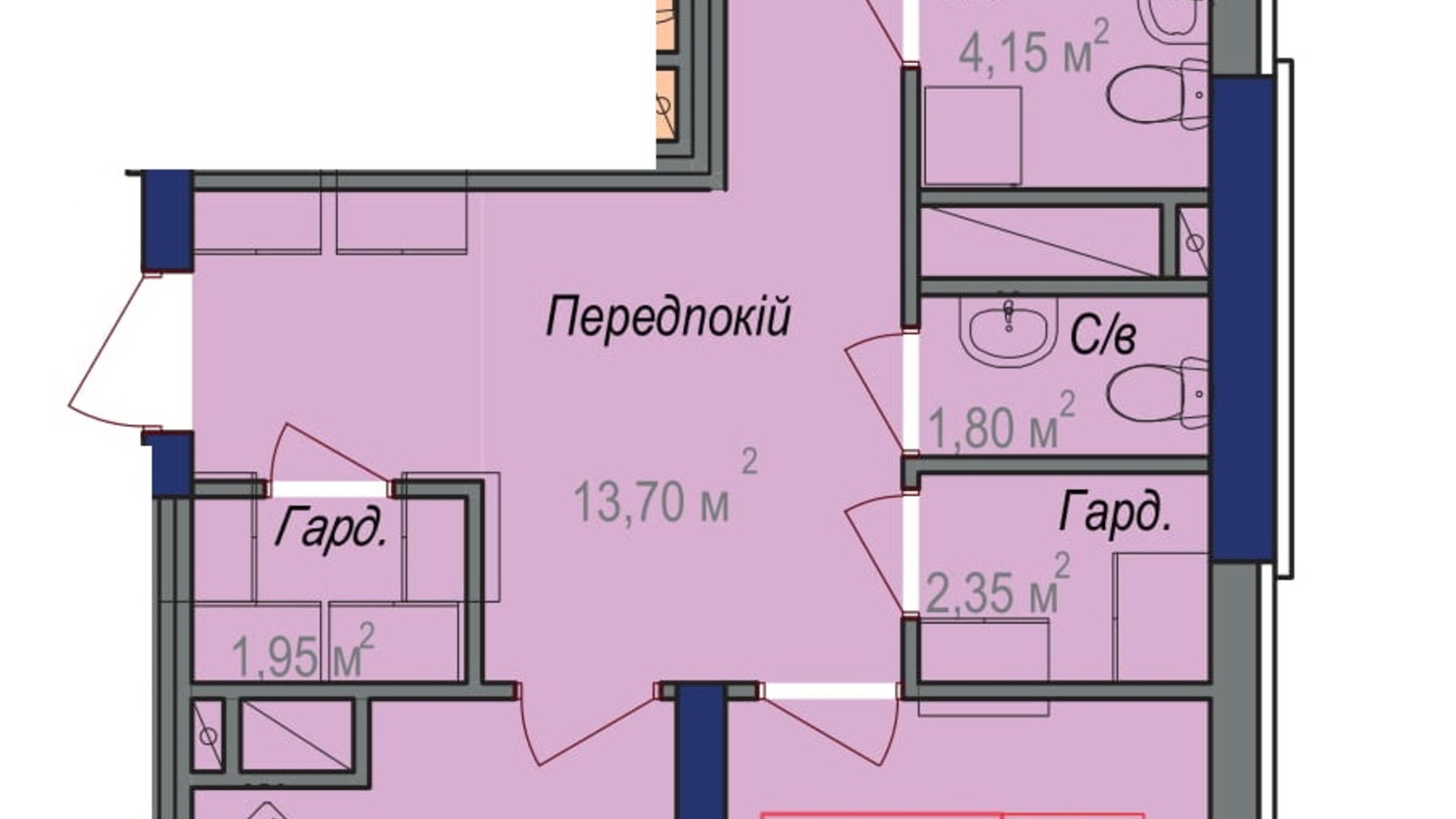 Планировка 2-комнатной квартиры в ЖК Аврора 77.65 м², фото 245848