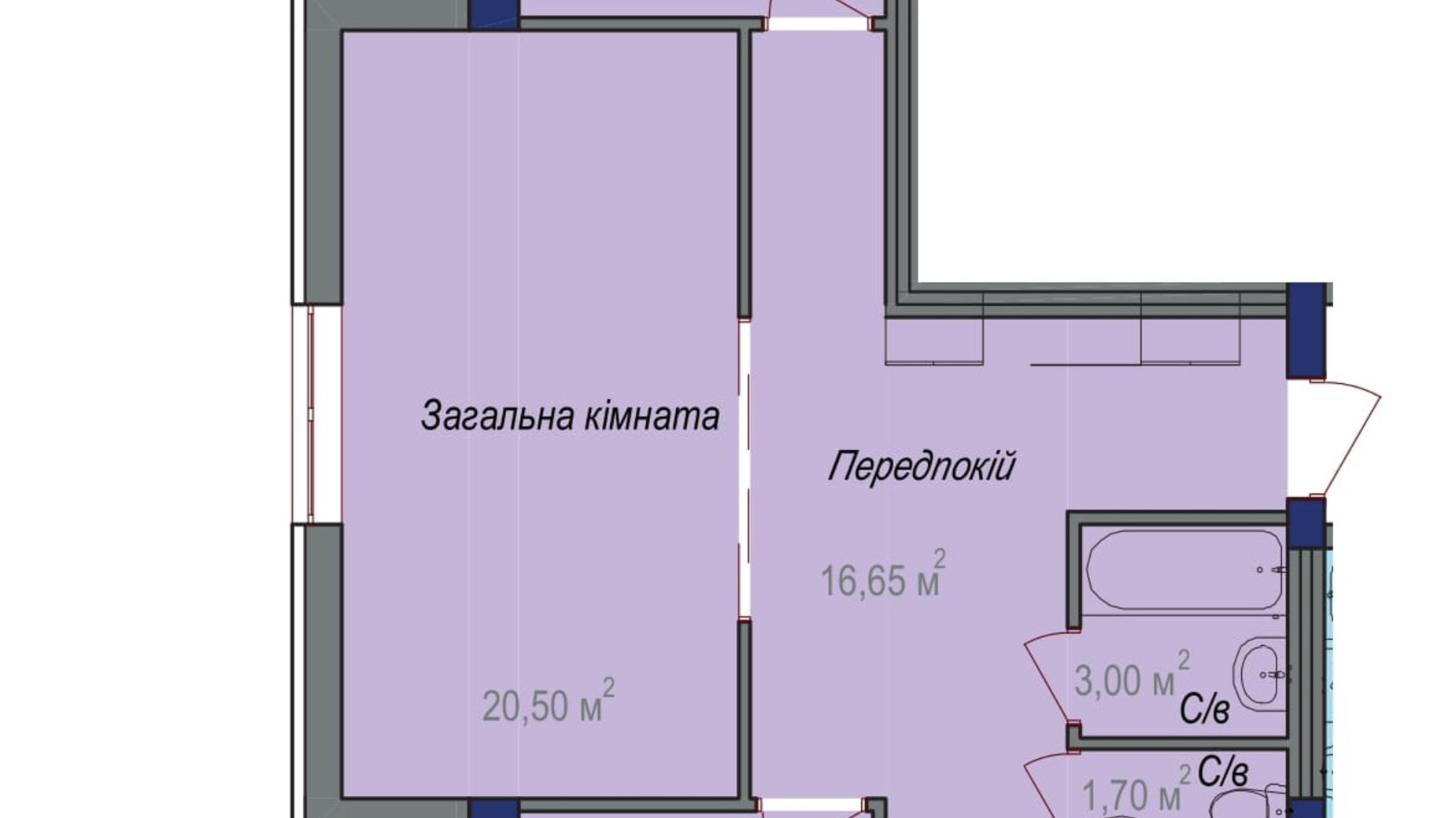 Планування 3-кімнатної квартири в ЖК Аврора 86.75 м², фото 245849