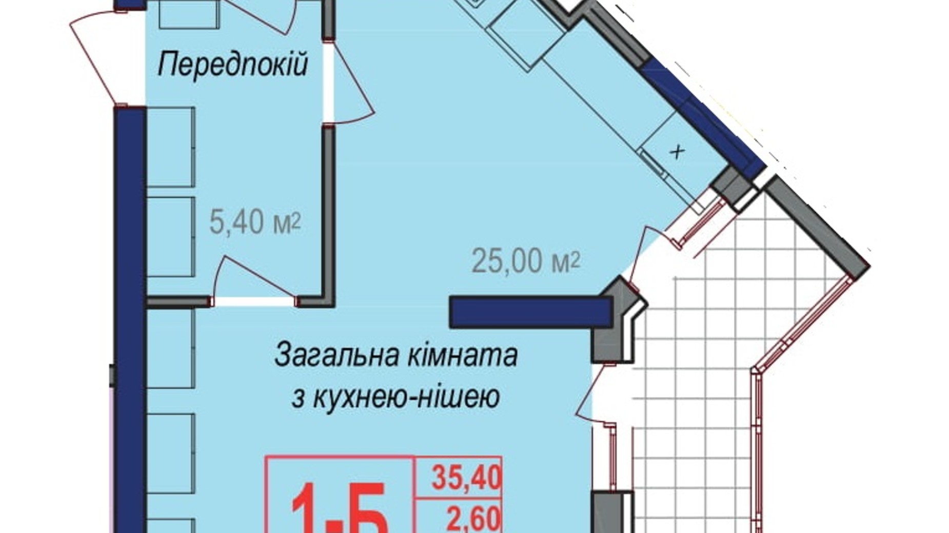 Планировка 1-комнатной квартиры в ЖК Аврора 38 м², фото 245857