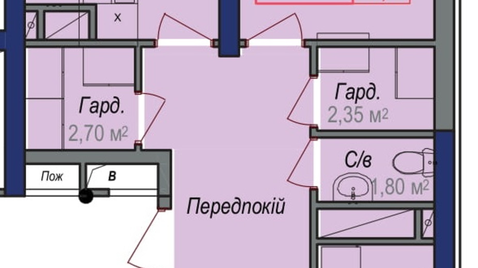 Планировка 2-комнатной квартиры в ЖК Аврора 72.4 м², фото 245860
