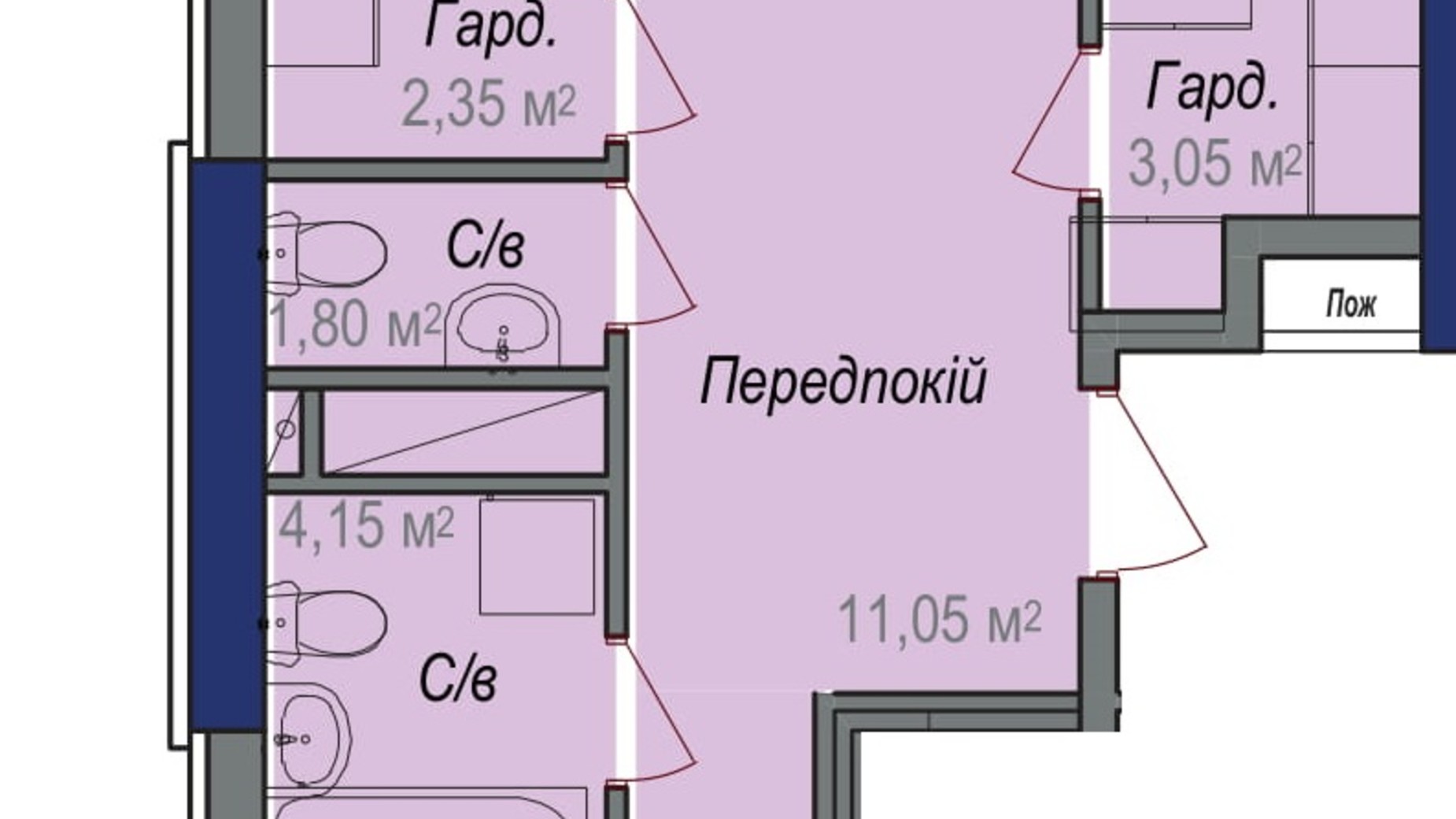 Планировка 2-комнатной квартиры в ЖК Аврора 75.9 м², фото 245876