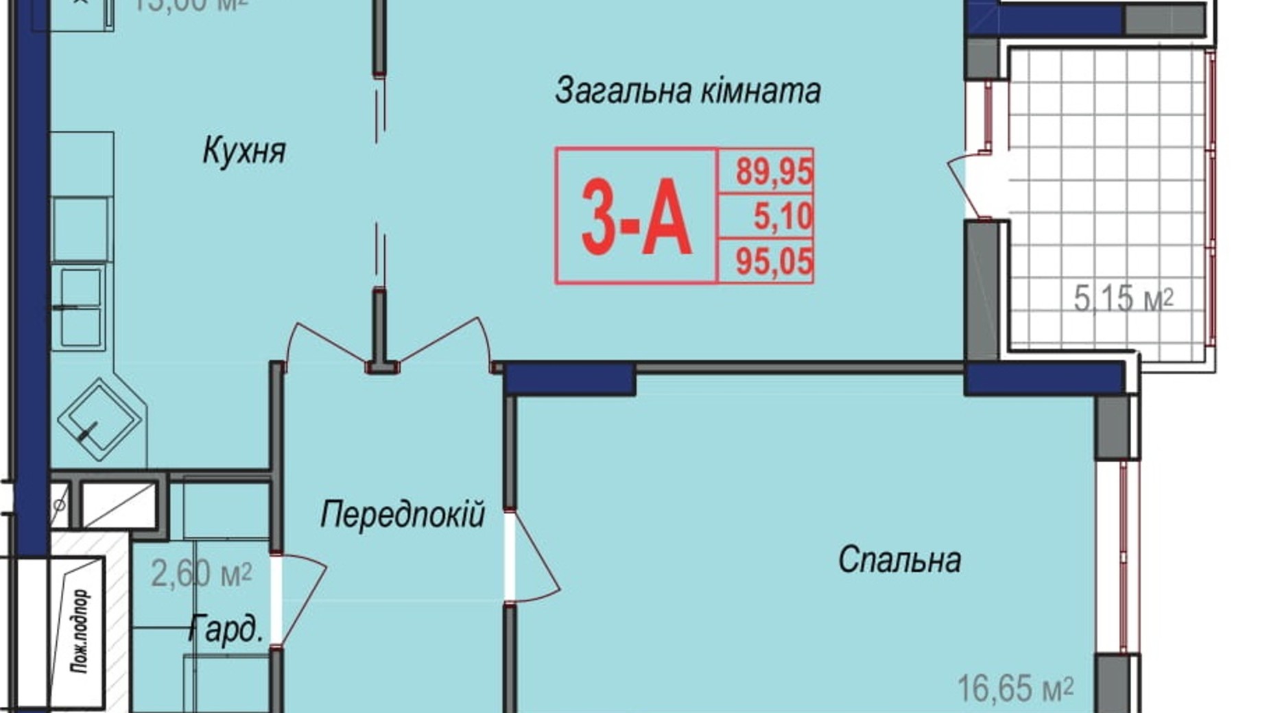 Планування 3-кімнатної квартири в ЖК Аврора 95.05 м², фото 245884