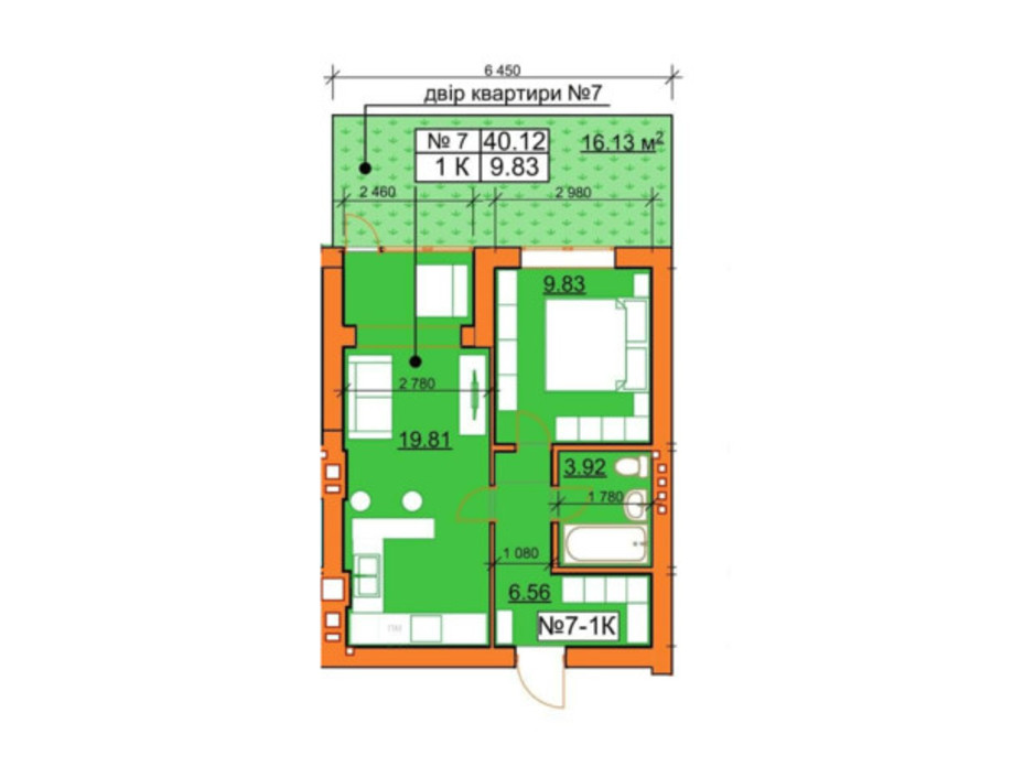 Планування 1-кімнатної квартири в ЖК Гостомельські Липки 5 40.12 м², фото 245963 Планування 1-кімнатної квартири в ЖК Гостомельські Липки 5 40.12 м², фото 245963