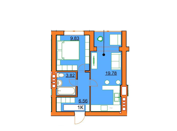 ЖК Гостомельские Липки 5: планировка 1-комнатной квартиры 40.8 м²