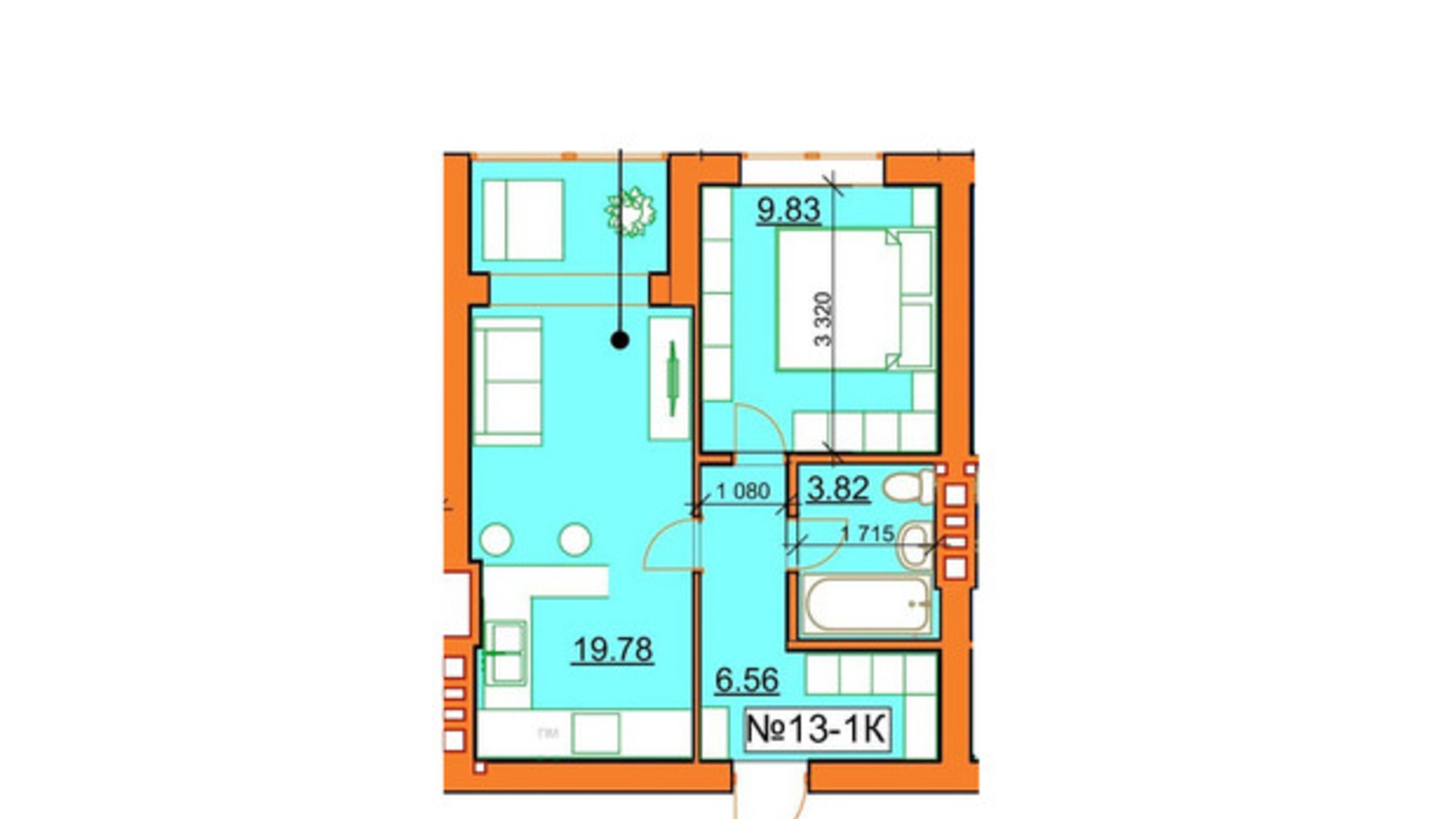 Планировка 1-комнатной квартиры в ЖК Гостомельские Липки 5 41.3 м², фото 245969