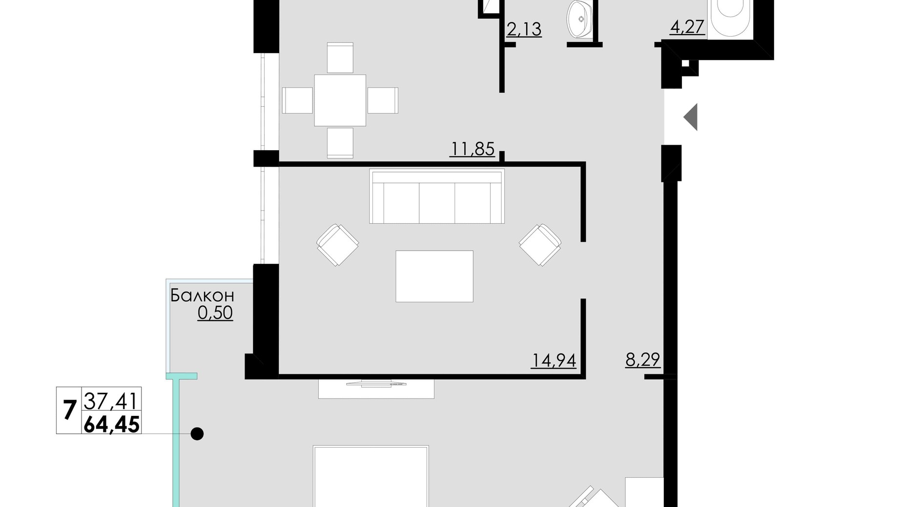 Планування 2-кімнатної квартири в ЖК Comfort City 64.45 м², фото 246078