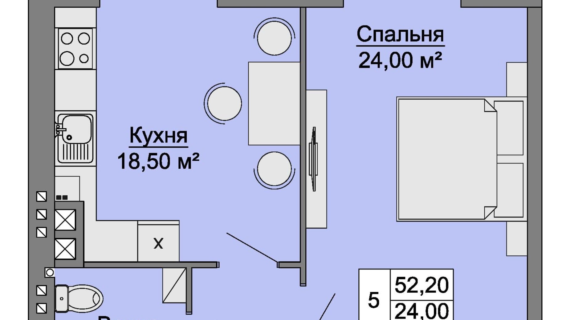 Планування 1-кімнатної квартири в ЖК Сучасне Житло 51 м², фото 246083