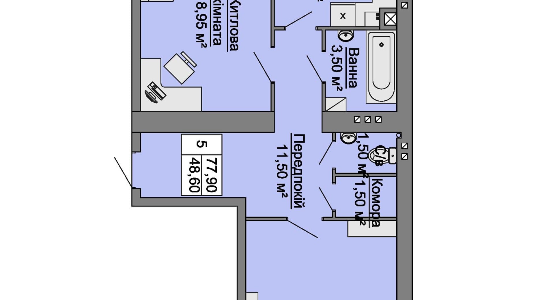 Планировка 2-комнатной квартиры в ЖК Сучасне Житло 77.6 м², фото 246085