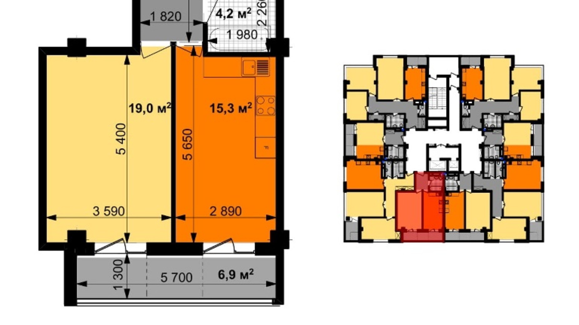 Планировка 1-комнатной квартиры в ЖК Графика 48.8 м², фото 246453