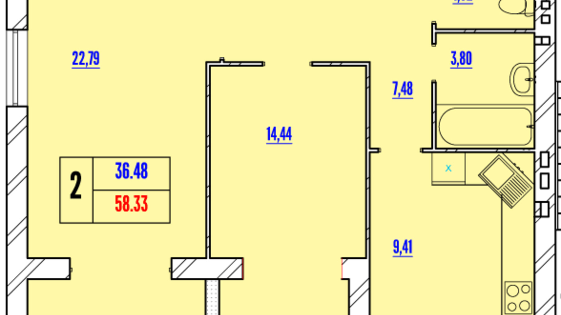 Планування 2-кімнатної квартири в ЖК Avila Line 58.33 м², фото 246599