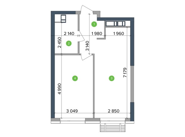 ЖК Метрополіс: планування 1-кімнатної квартири 44.91 м²