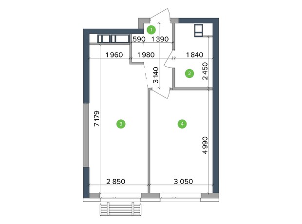 ЖК Метрополіс: планування 1-кімнатної квартири 46.62 м²