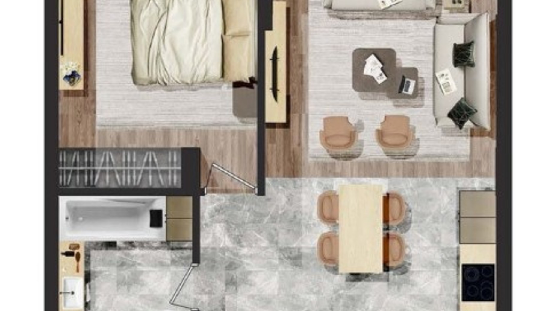 Планировка 1-комнатной квартиры в ЖК Сity Line 50.67 м², фото 247188